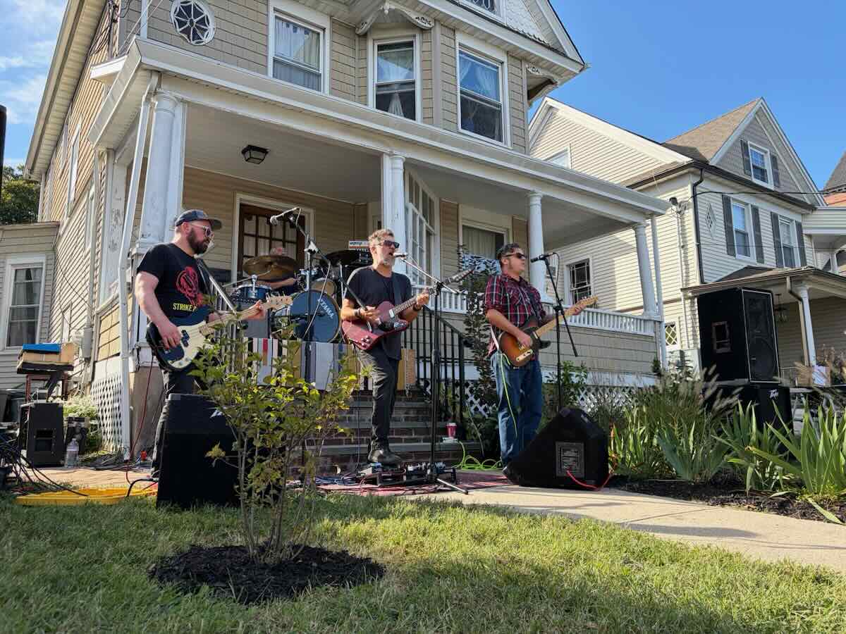 Either Either performing on the porch at Red Bank Porch Fest