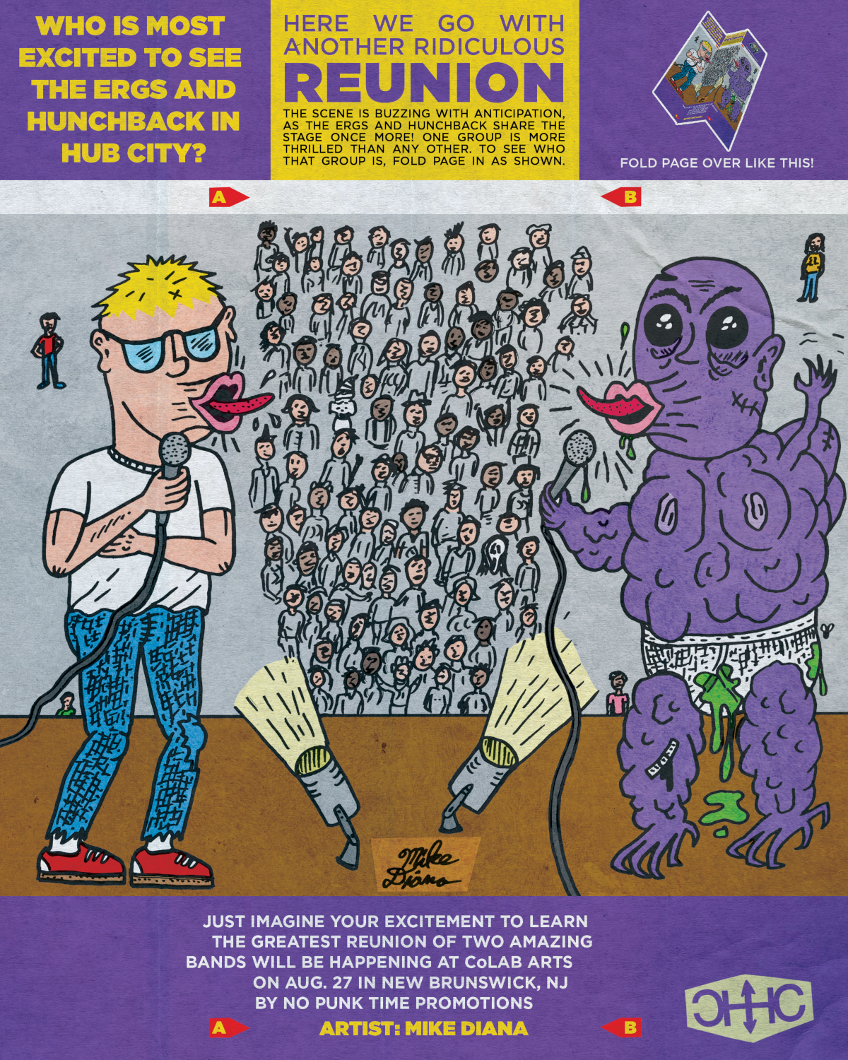 Fold-in flyer teasing The Ergs and Hunchback reunion show in New Brunswick